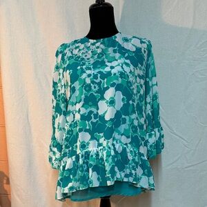 Michael Kors Teal and White Floral Blouse